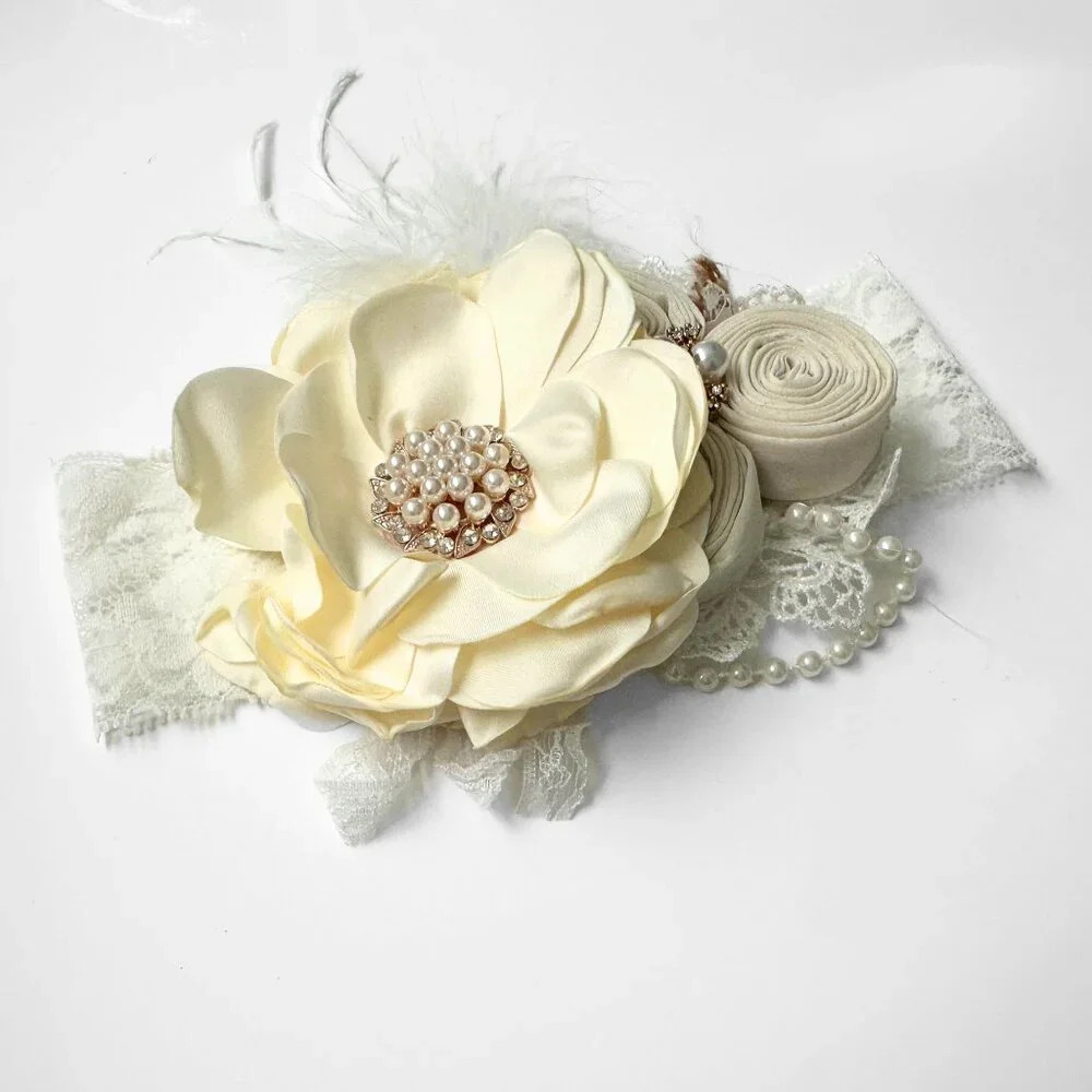 NWT Pretty Baby Vintage Inspired Girls Headband Floral Beaded Lace Ivory OS - Picture 1 of 2